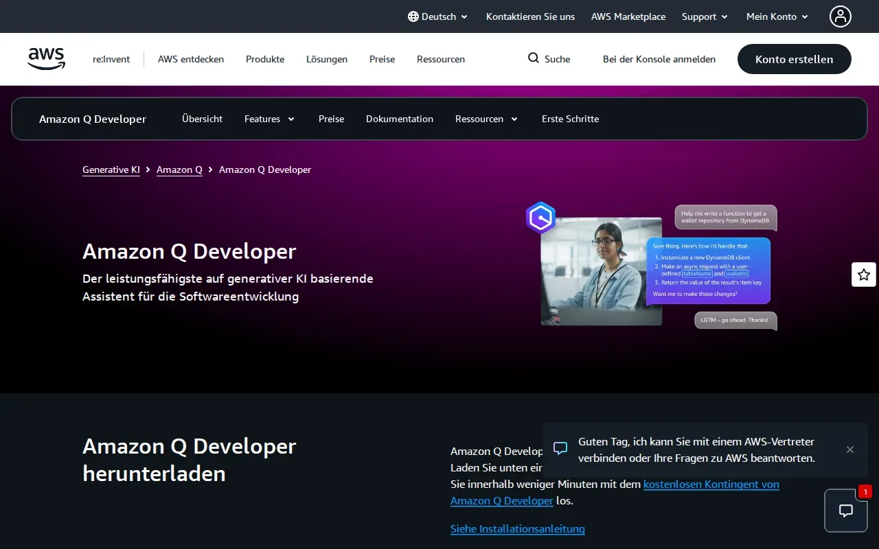 Screenshot of the Amazon Q Developer website
