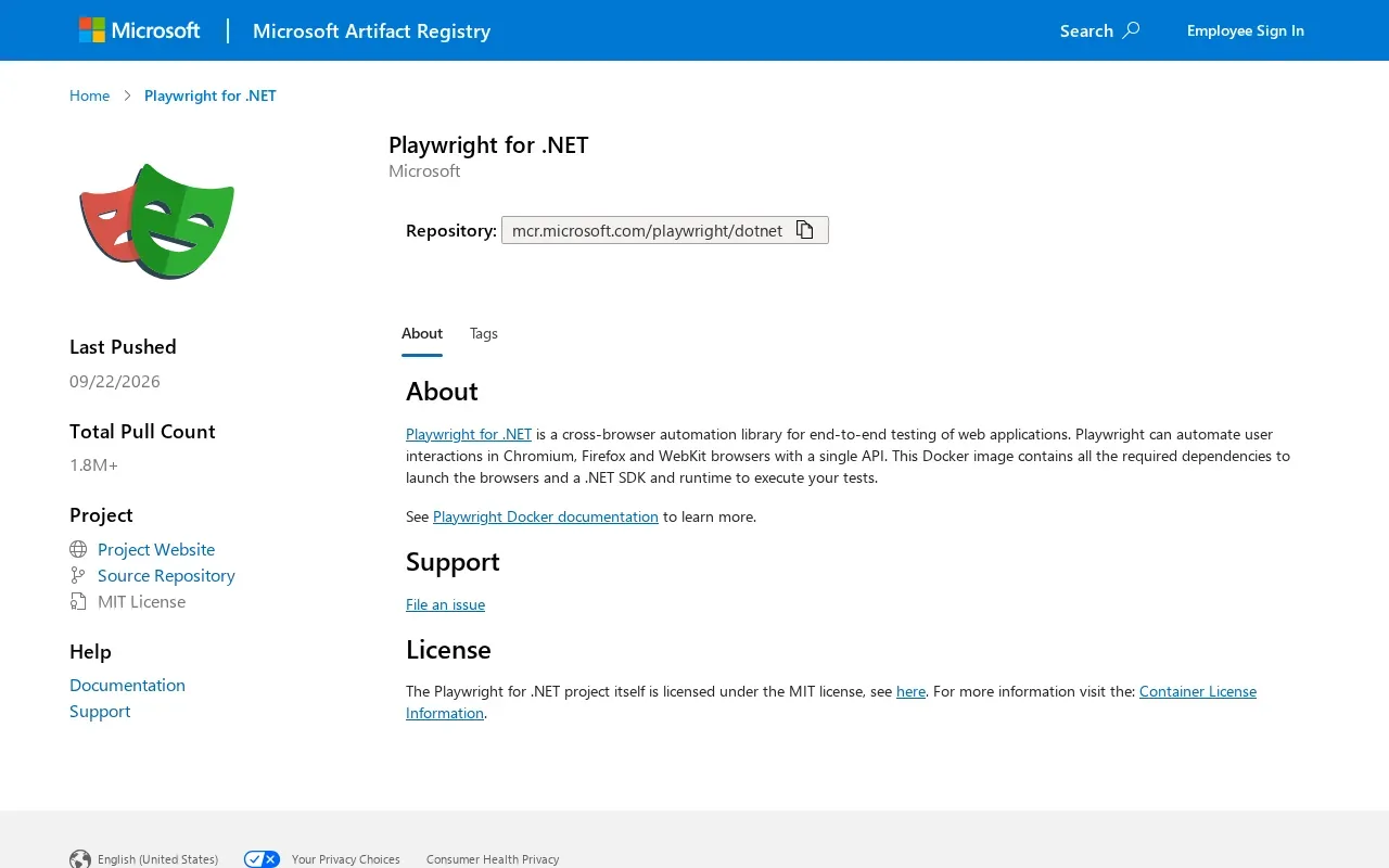 Screenshot of the Playwright by Microsoft website