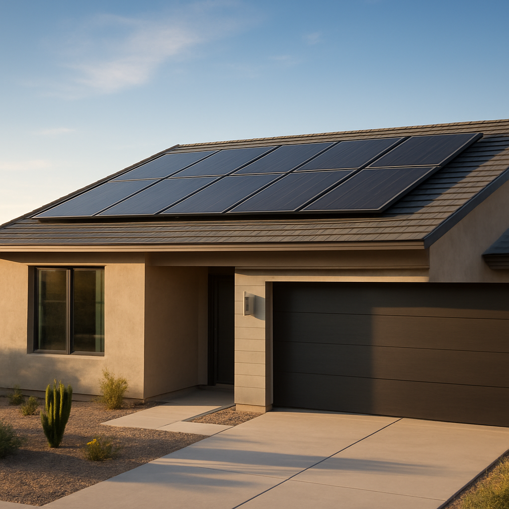Best solar panels for Homeowners: Top Picks and Buying Guide 2 A modern Arizona home with sleek black Panasonic EverVolt solar panels installed on a south‑facing roof, sun highlighting the panels’ low‑profile design. Alt: Panasonic solar panels aesthetic design on residential roof.