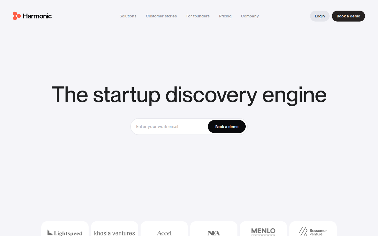 Harmonic AI investor matching platform homepage