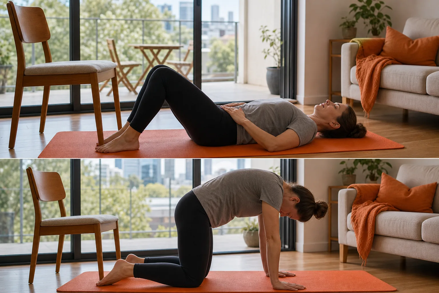 pelvic tilts and Cat-Cow stretches for lower back pain