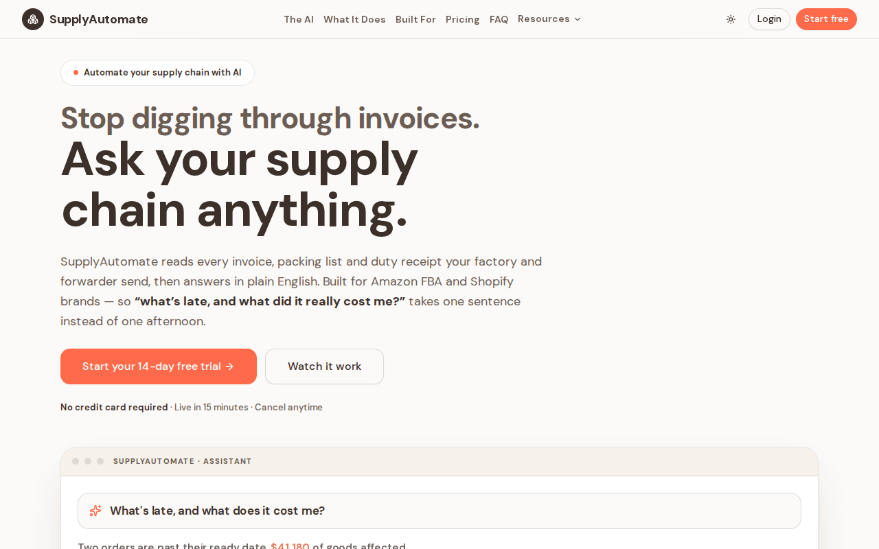 SupplyAutomate purchase order and landed cost workspace