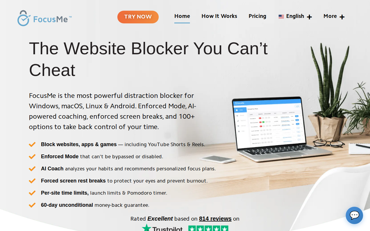 FocusMe website blocker homepage screenshot