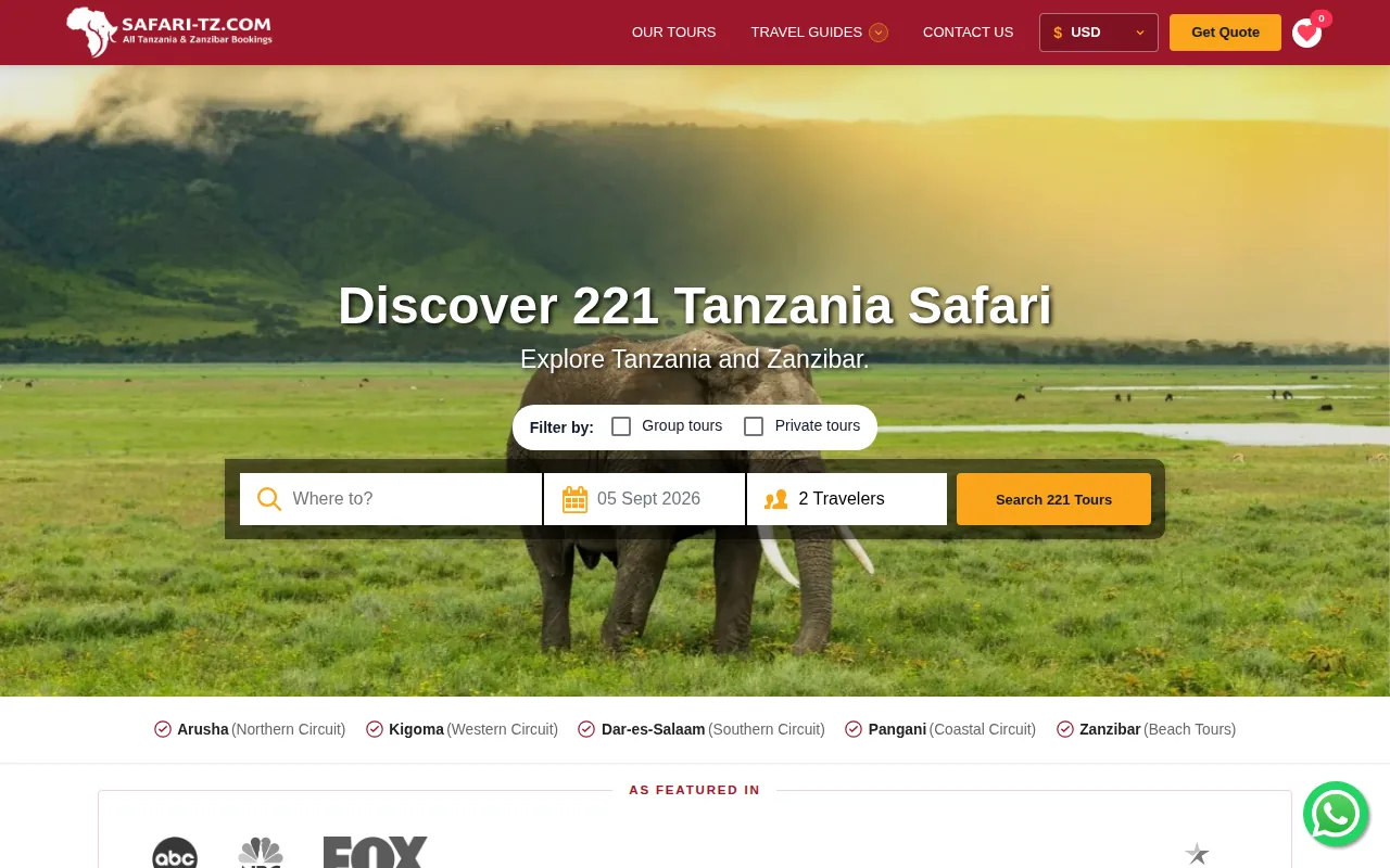 Screenshot of the Safari-TZ.com website