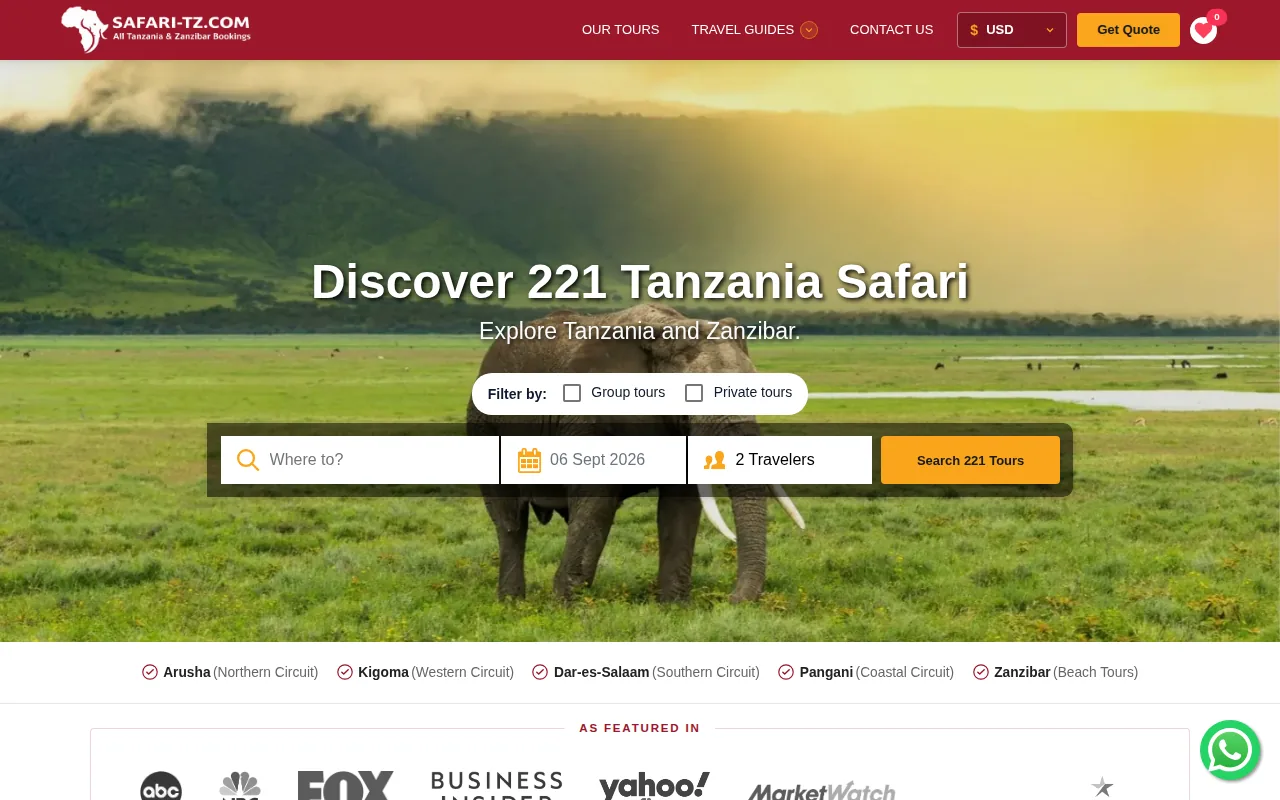 Screenshot of the Safari-TZ.com website
