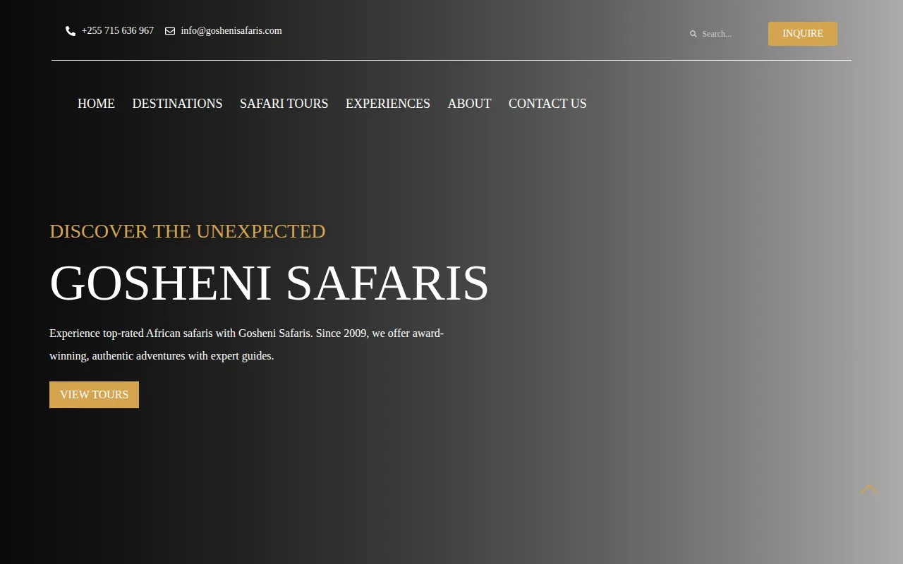 Screenshot of the Gosheni Safaris website