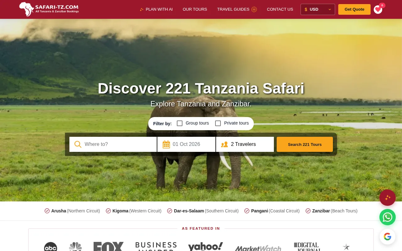 Screenshot of the Safari‑TZ.com website