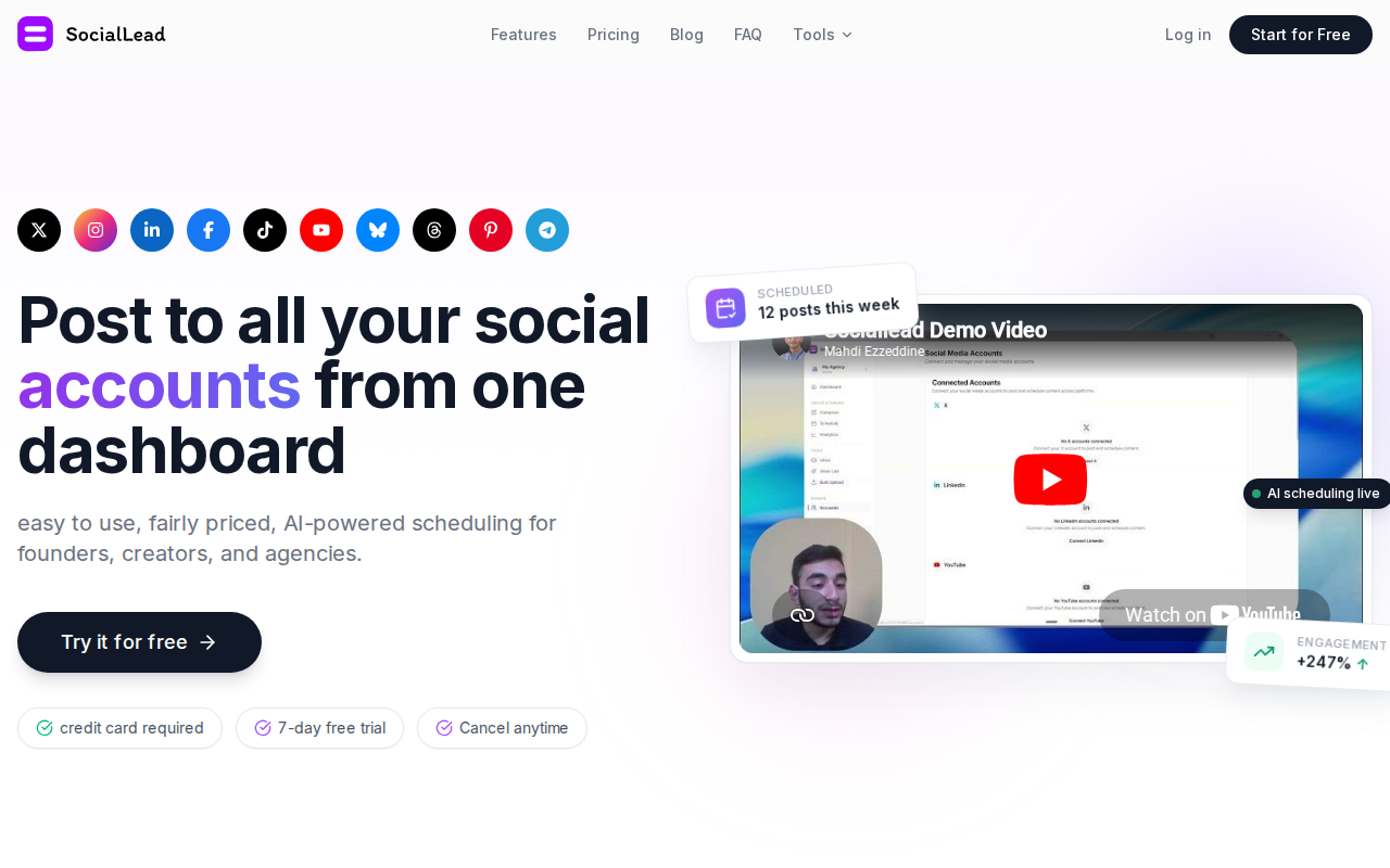 SocialLead homepage screenshot