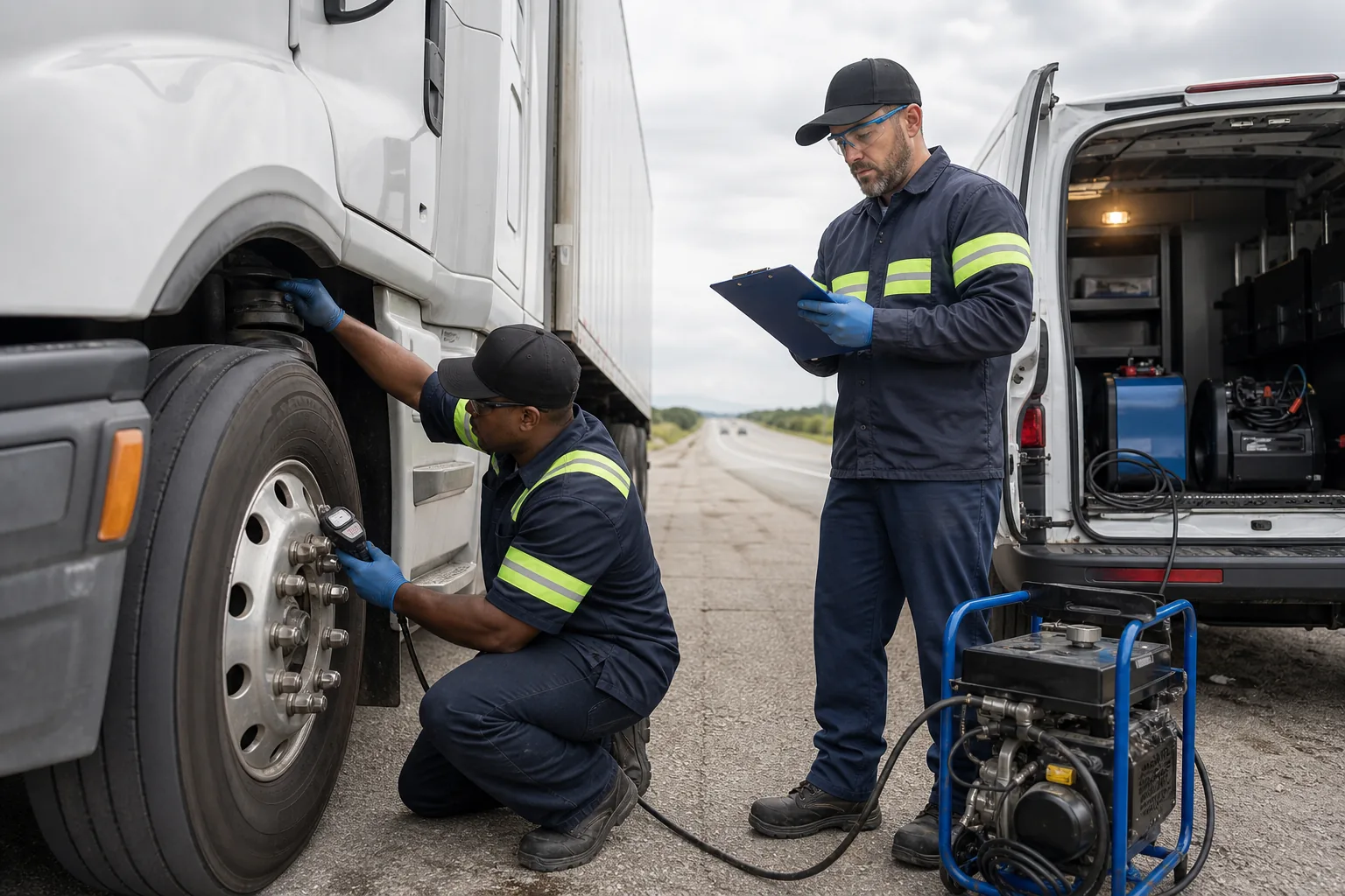 commercial truck tire vibration inspection and fleet maintenance check