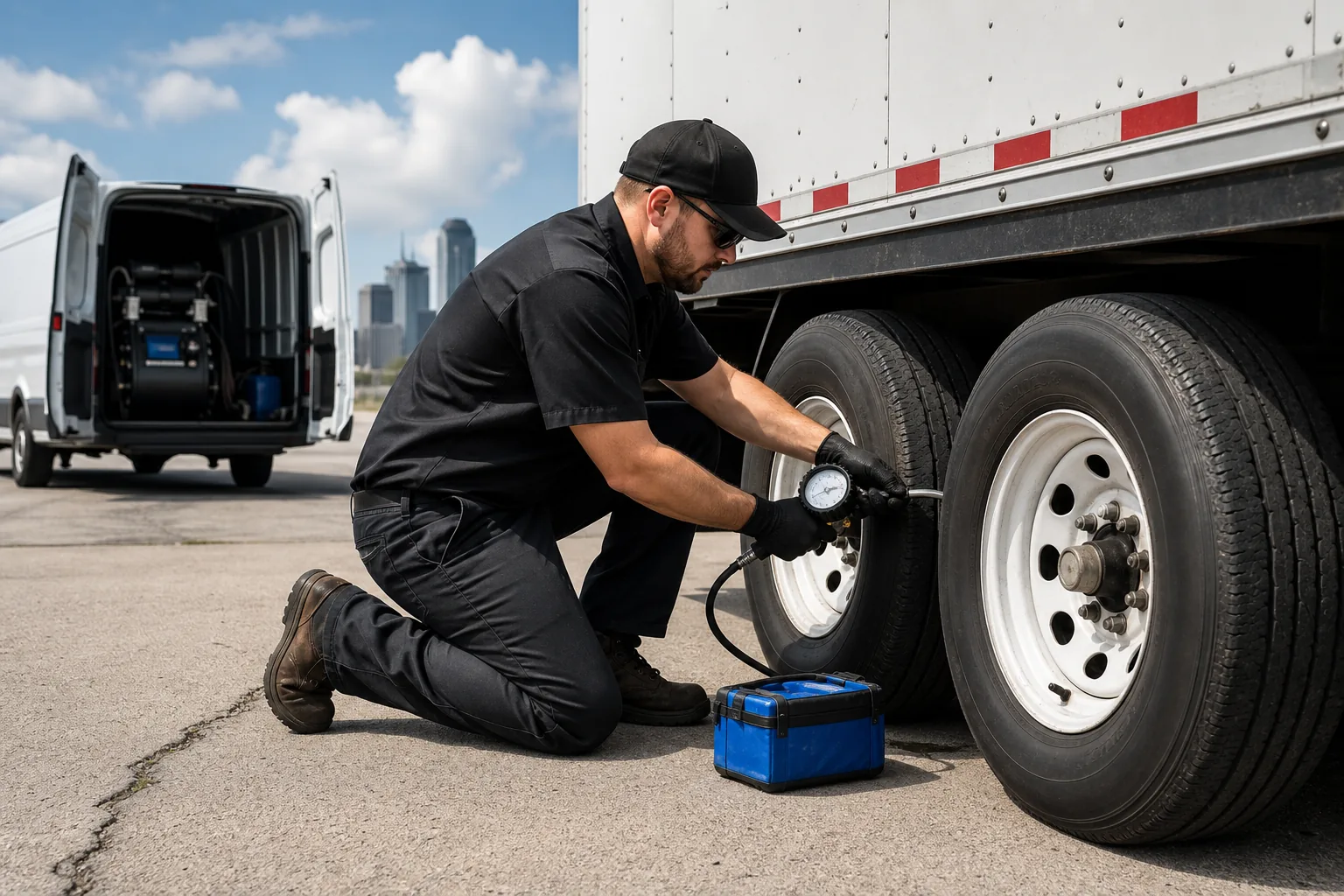 mobile trailer tire pressure inspection by The Tire Specialist