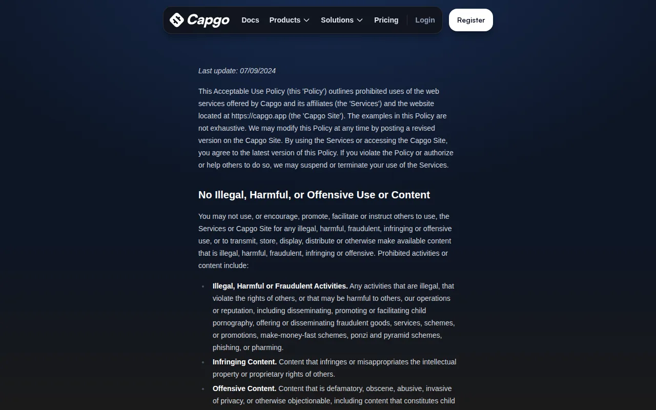 Capgo live updates homepage