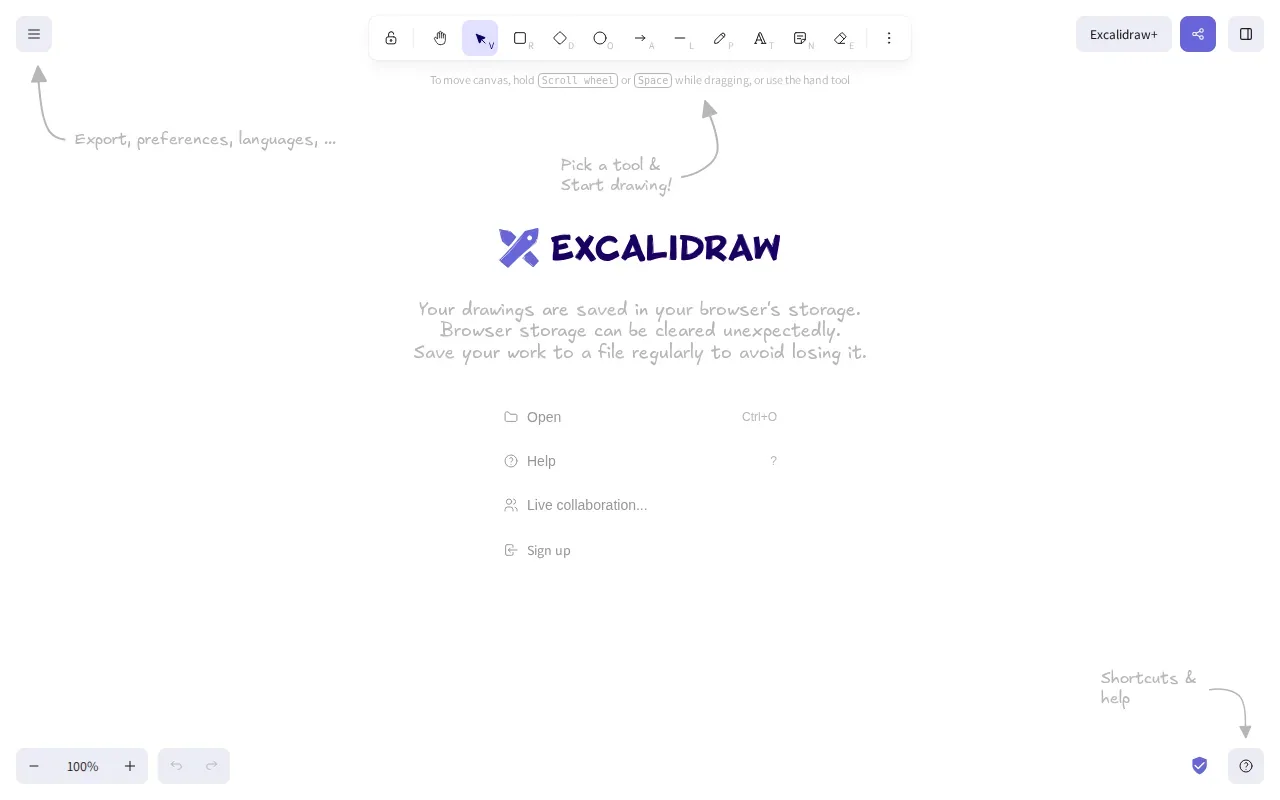 Screenshot of the Excalidraw website