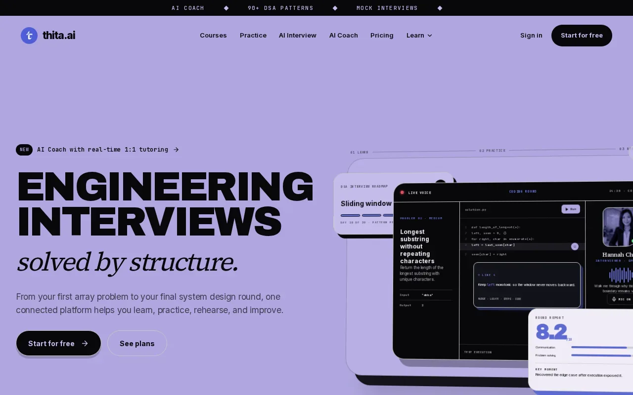 Screenshot of the Thita.ai website