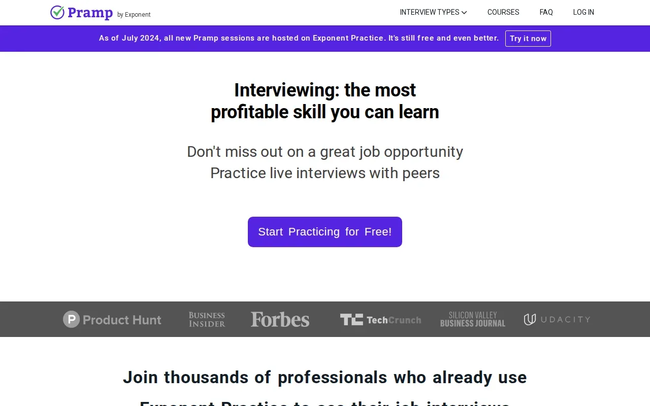 Screenshot of the Pramp website