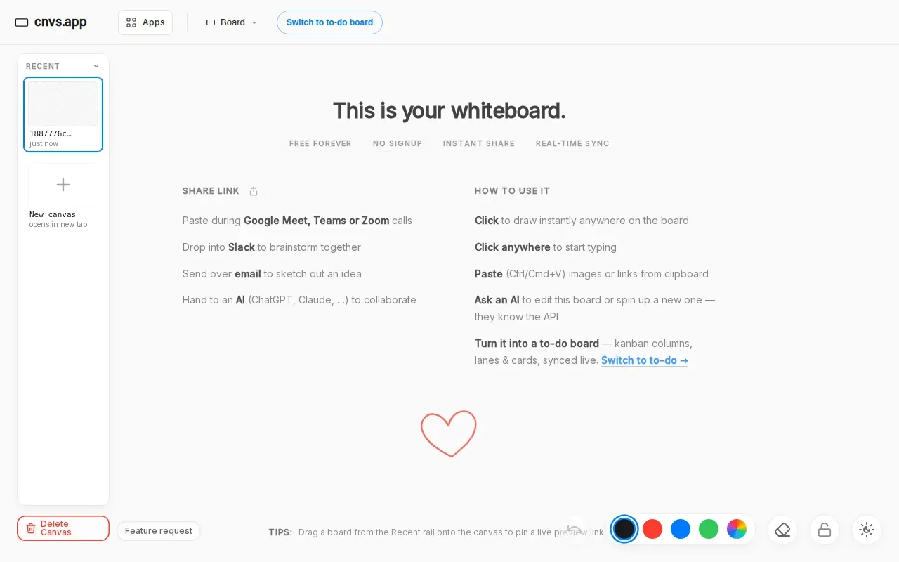 Screenshot of the Cnvs.app website