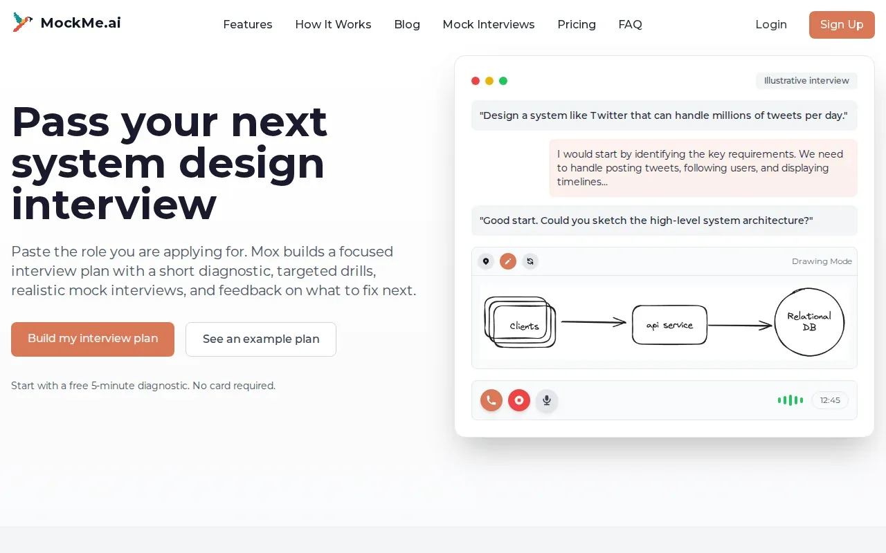Screenshot of the MockMe.ai website