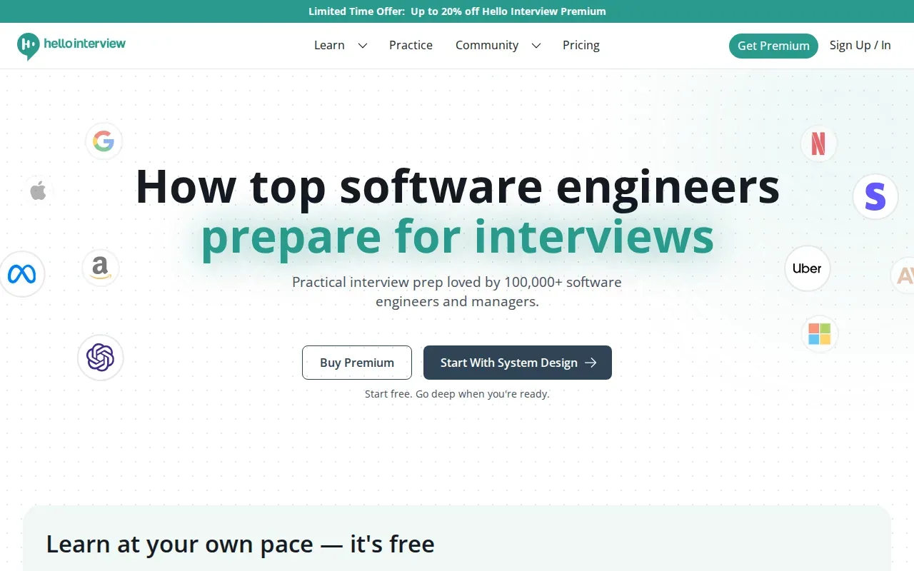 Screenshot of the Hello Interview website