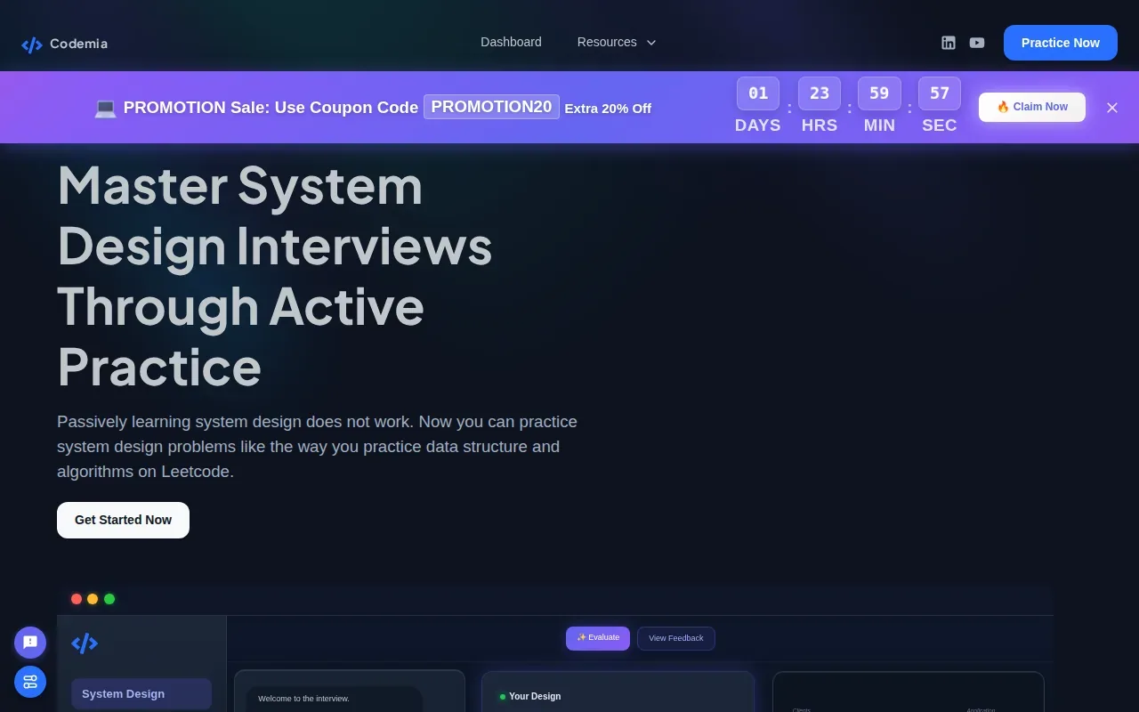 Screenshot of the Codemia website