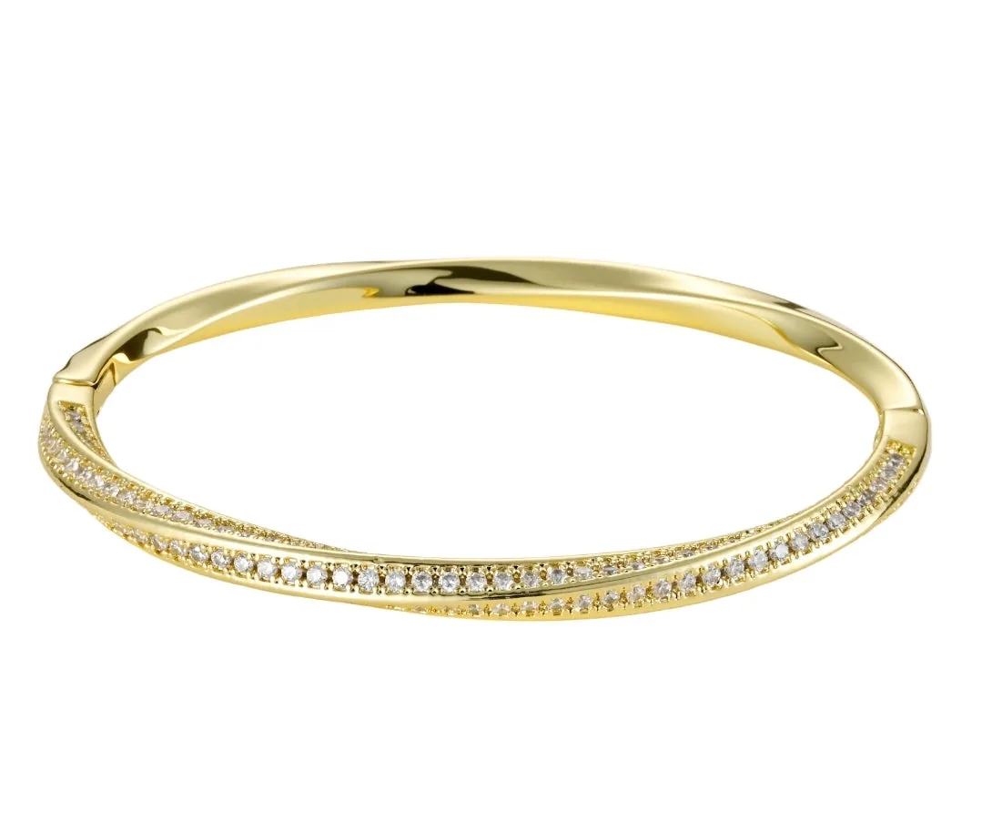 Twisted Gold Pave CZ Bangle Luxury Unisex Travel Jewelry Zirconite 849B101: visual reference for 1. Twisted Gold Pave CZ Bangle Luxury Unisex Travel Jewelry Zirconite 849B101