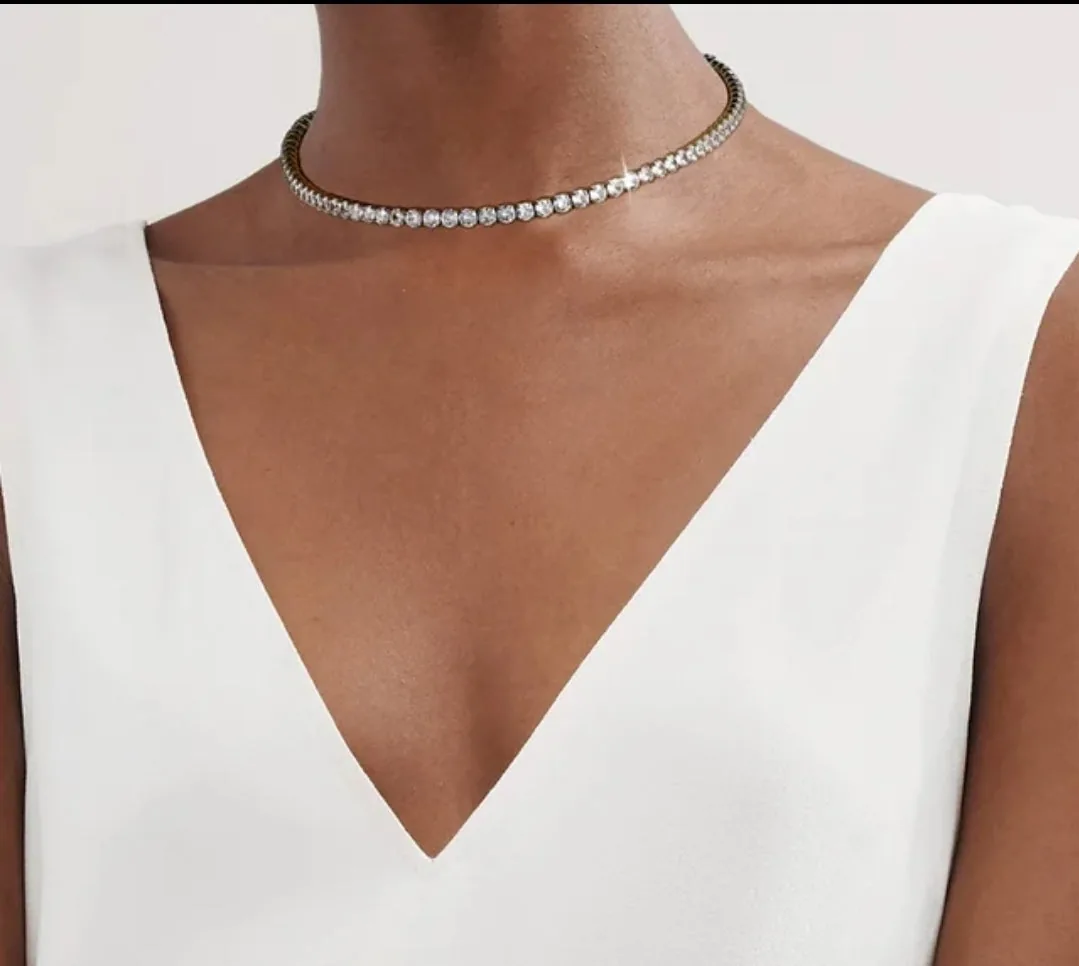 Product photo of Bezel Set Tennis Necklace Zirconite Sterling Silver. 602N50230