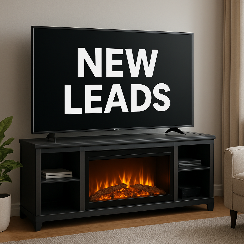 A modern living room featuring a sleek luxury fireplace TV stand with a 70‑inch TV, showing the flame glow and built‑in storage compartments. Alt: Luxury fireplace TV stand for 70 inch TV, modern home entertainment center