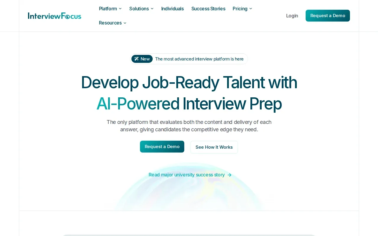 Screenshot of the InterviewFocus website