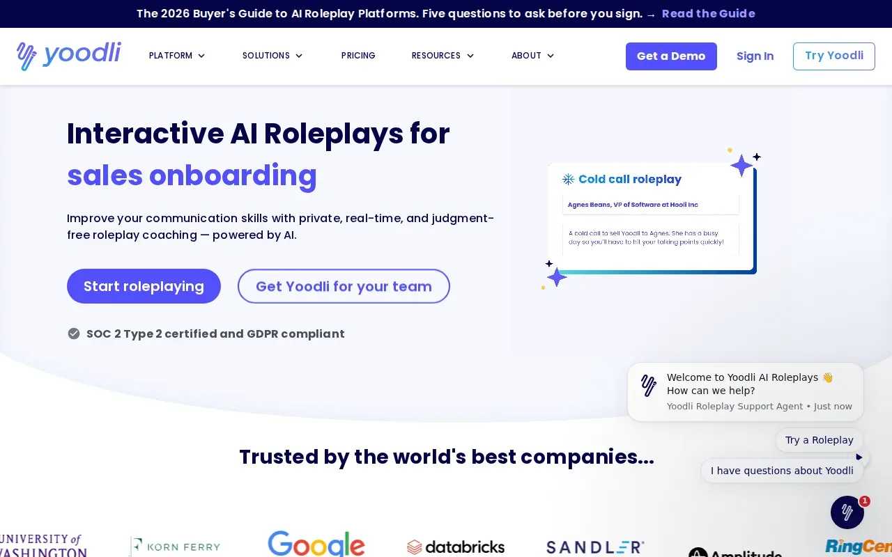 Screenshot of the Yoodli website