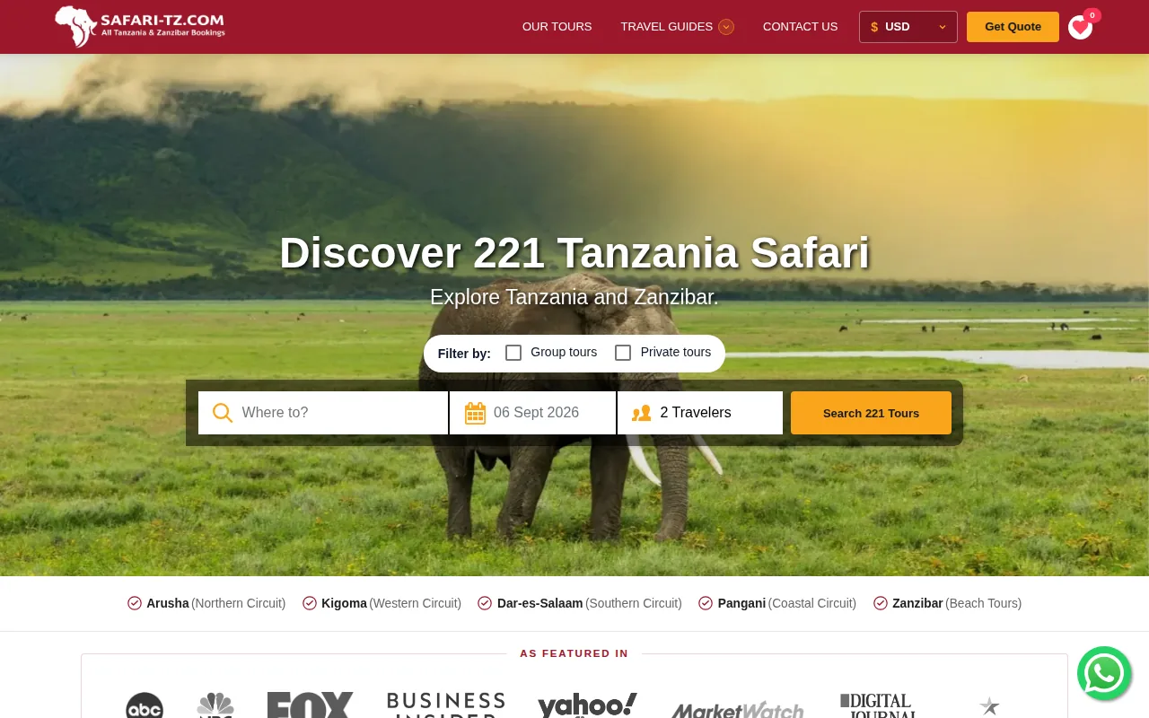 Screenshot of the Safari-TZ.com website