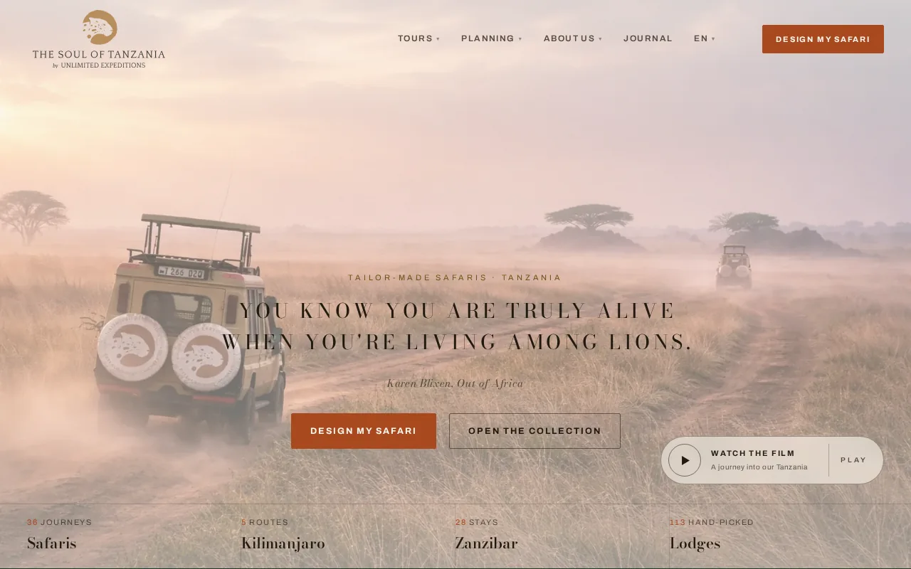 Screenshot of the Soul of Tanzania website