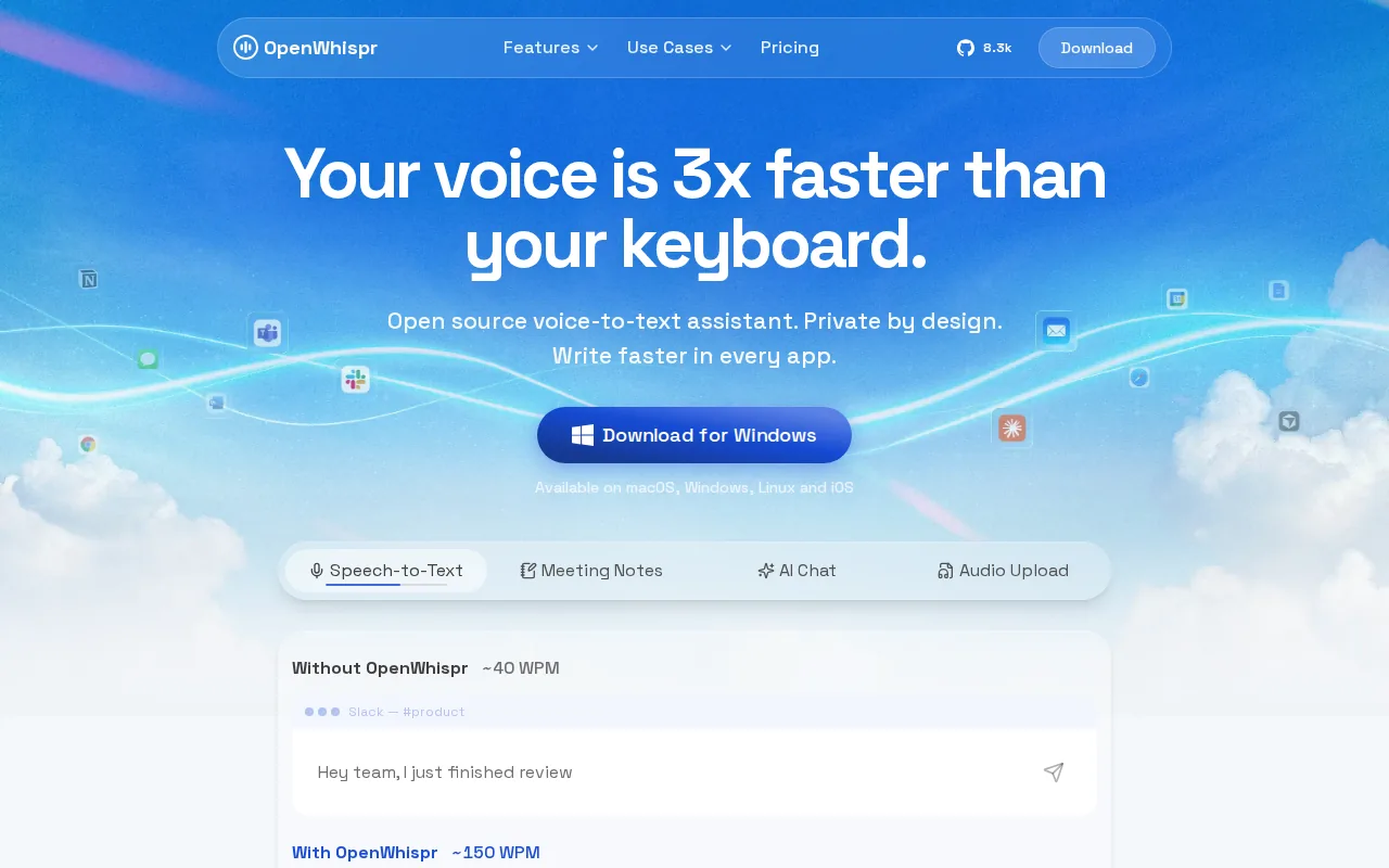 Screenshot of the OpenWhispr website