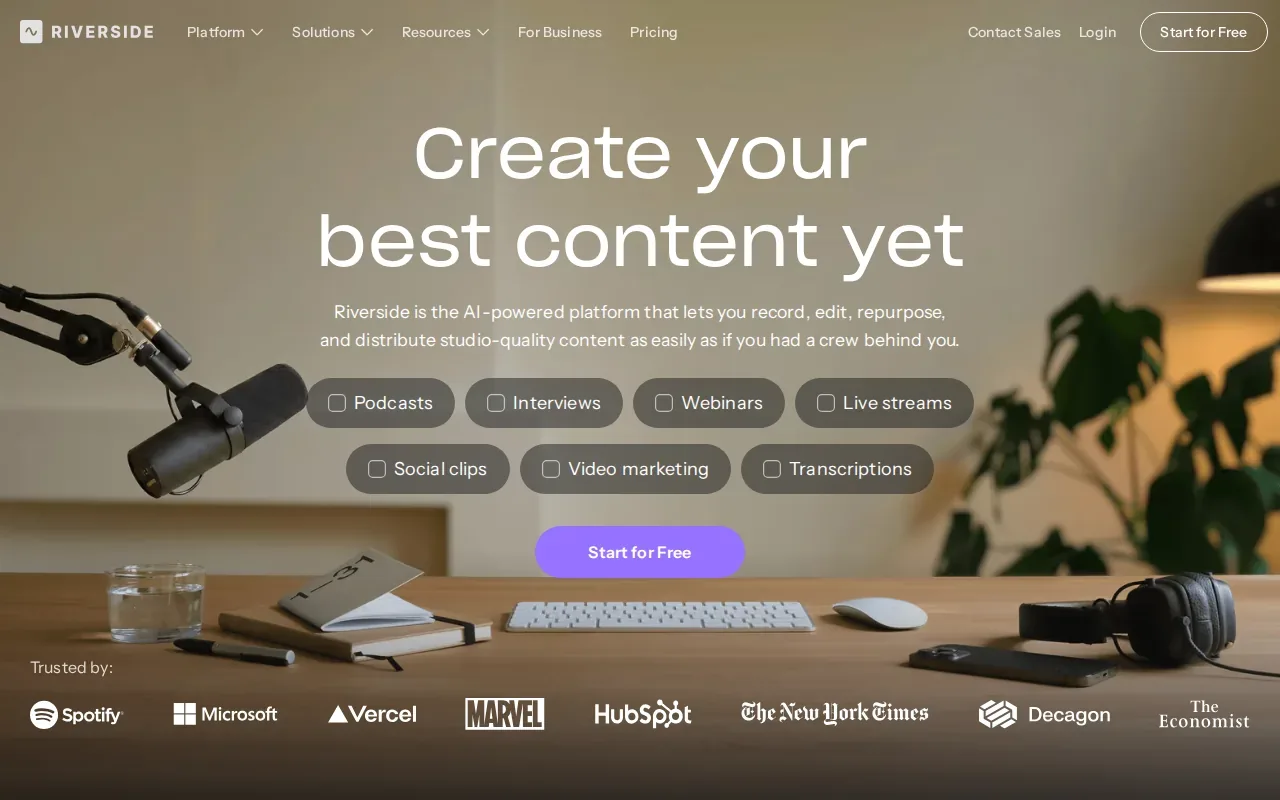 Screenshot of the Riverside website