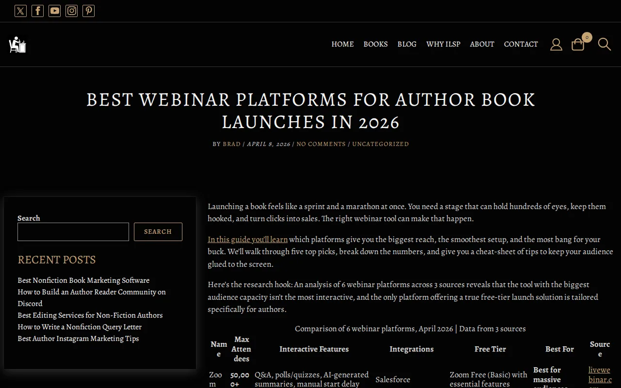 Screenshot of the Bradley Johnson Productions website