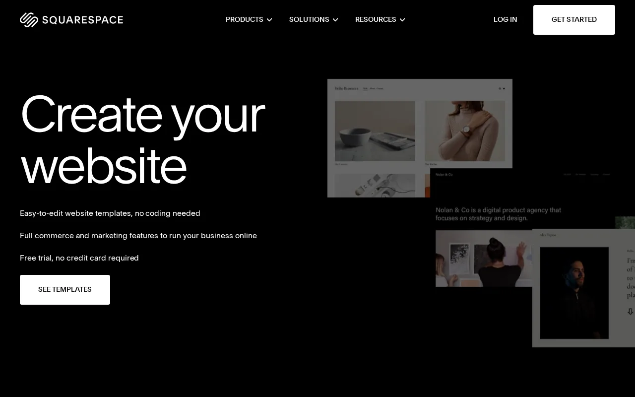 Screenshot of the Squarespace website