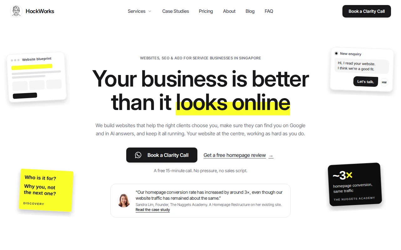 Screenshot of the HockWorks website