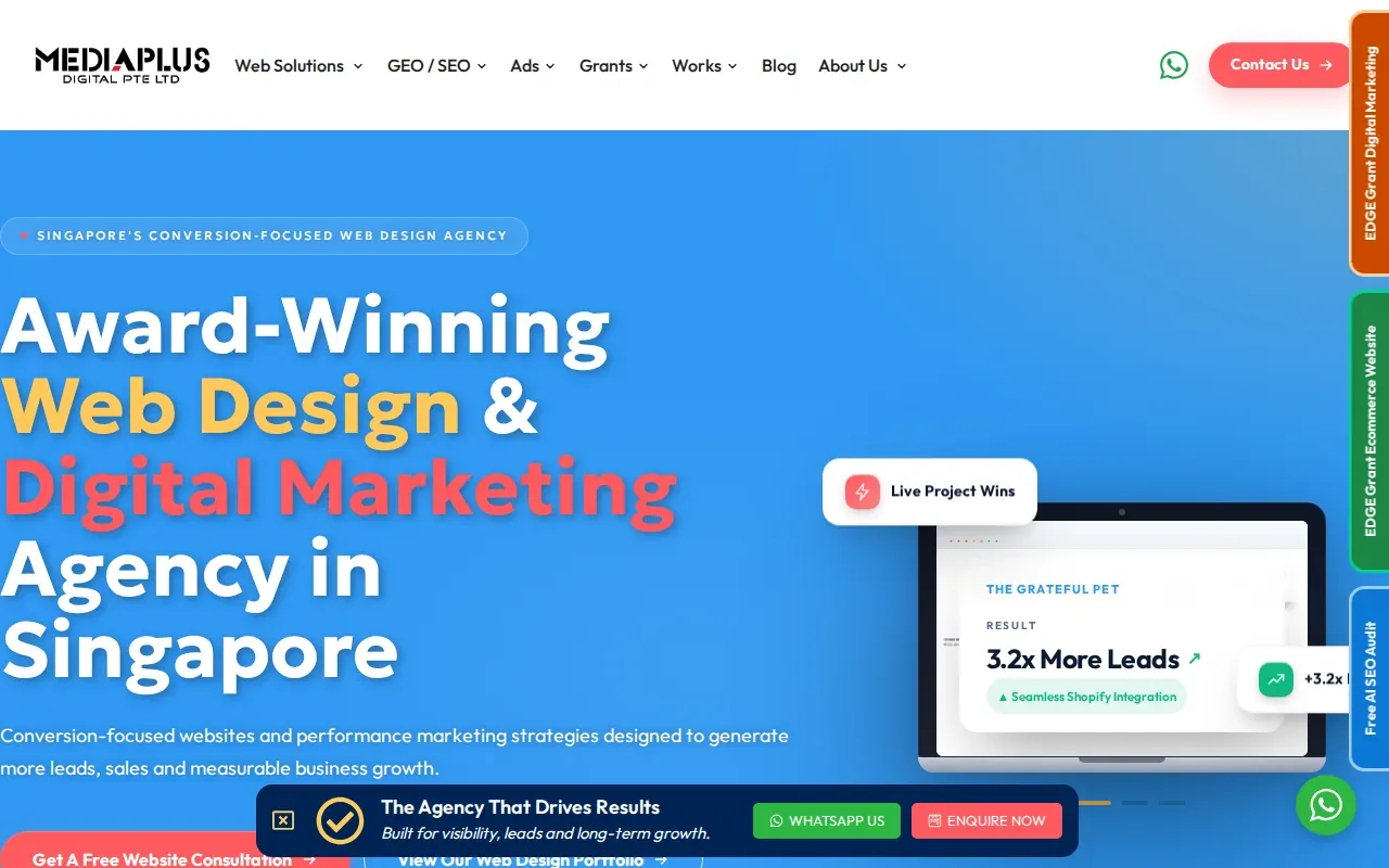Screenshot of the MediaPlus Digital website