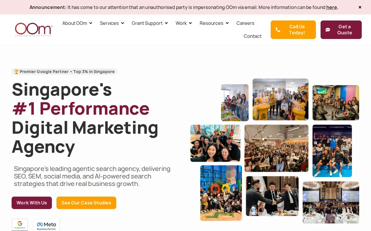 Screenshot of the OOm website