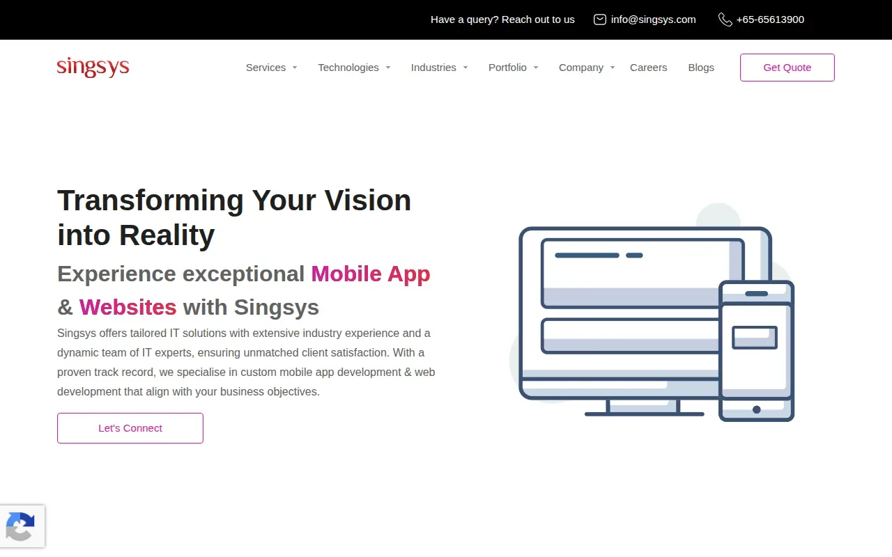 Screenshot of the Singsys website