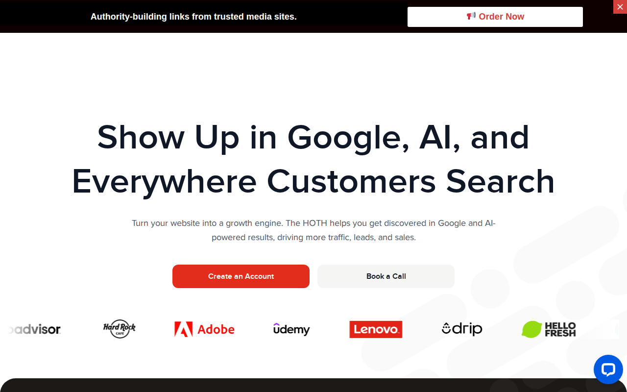 The HOTH homepage screenshot