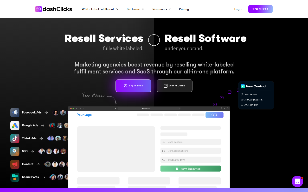 DashClicks homepage screenshot