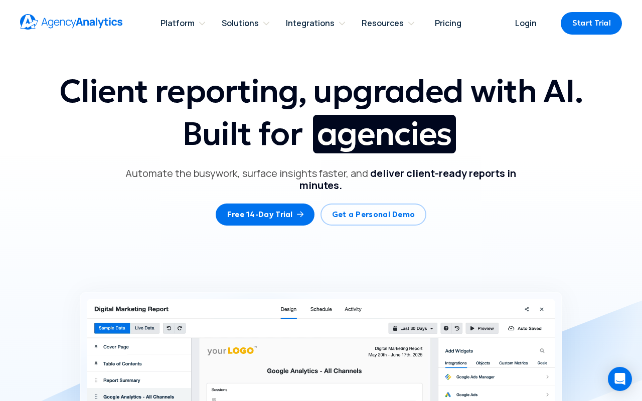 AgencyAnalytics homepage screenshot