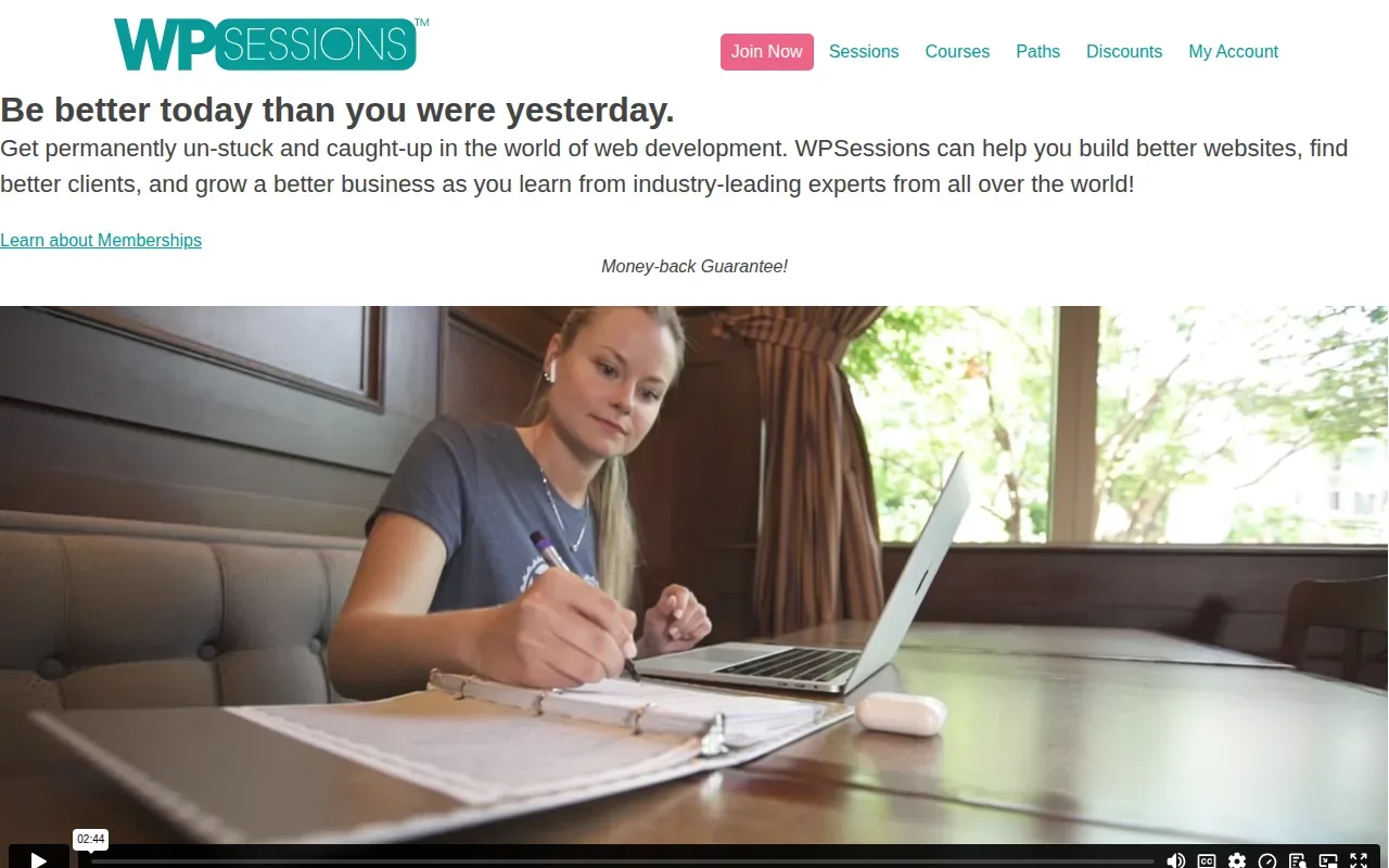 Screenshot of the WPSessions website