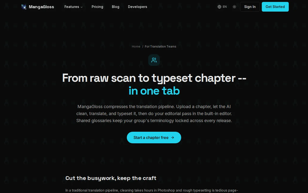 Screenshot of the 10-minute chapter workflow website