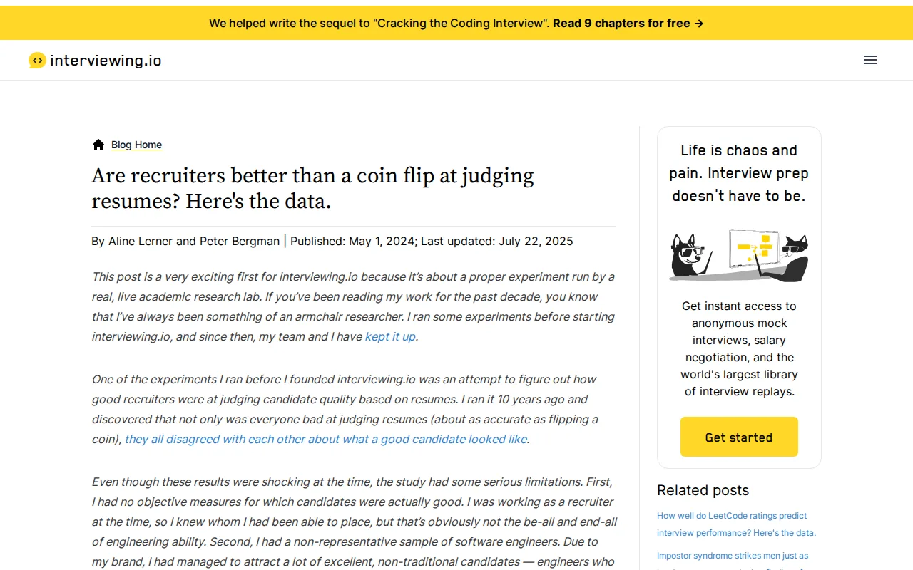 Screenshot of the interviewing.io website