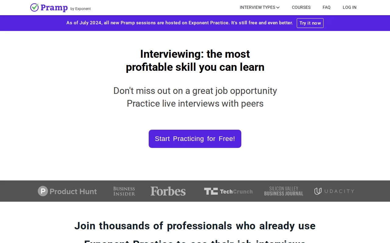 Screenshot of the Pramp website