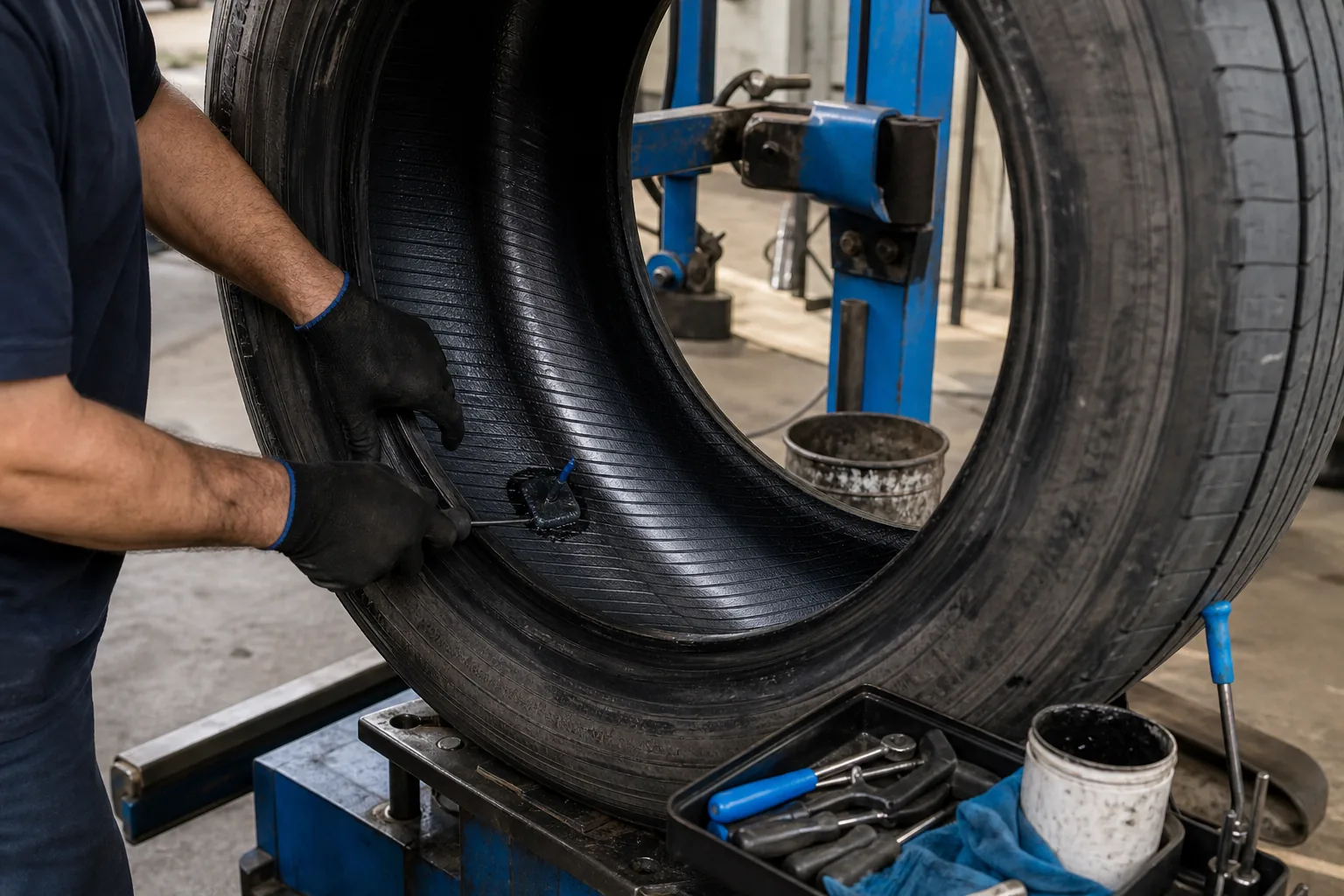 internal patch-plug repair on a commercial truck tire