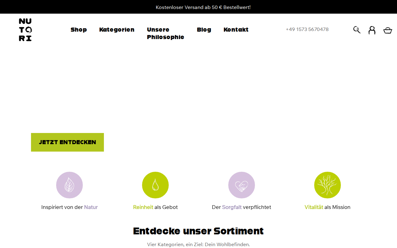 Nutori homepage screenshot