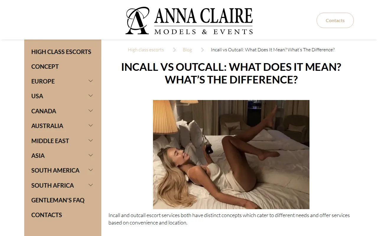 Screenshot of the Anna Claire website
