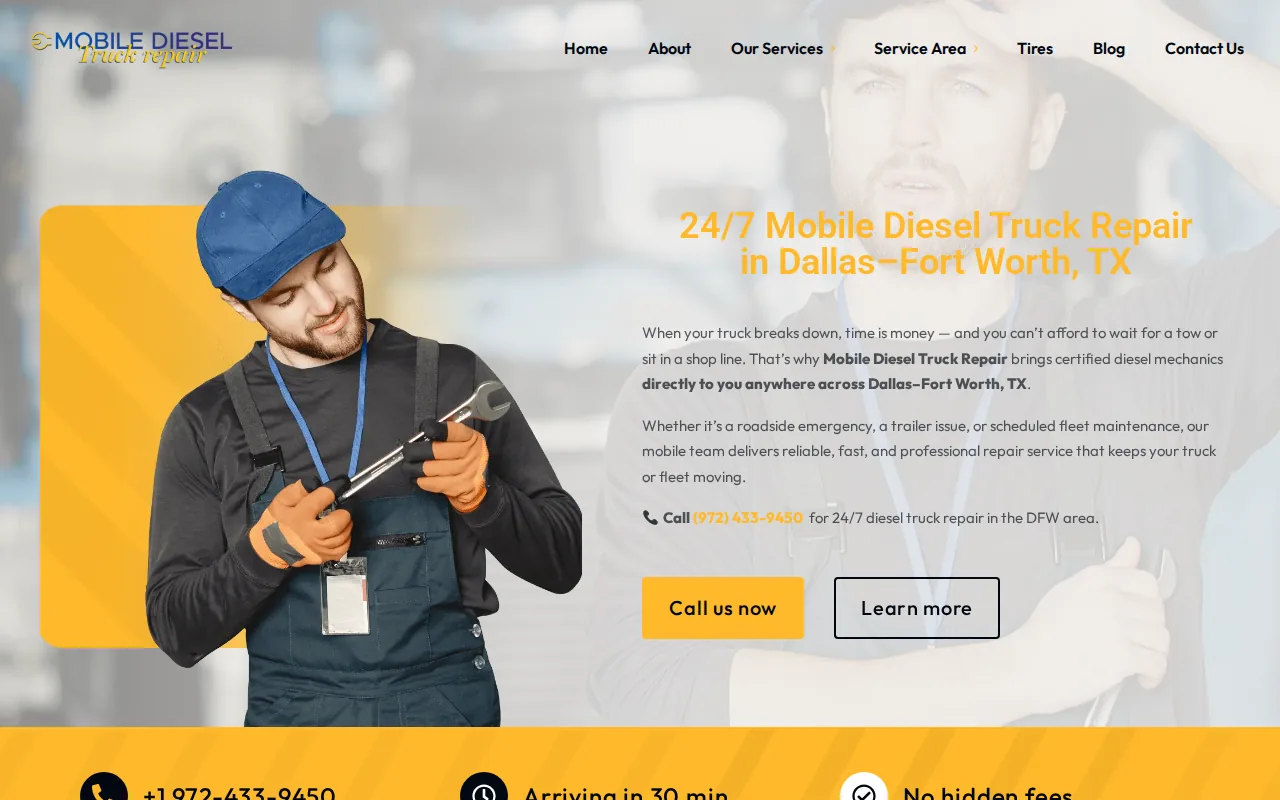 Screenshot of the Mobile Diesel Truck Repair website