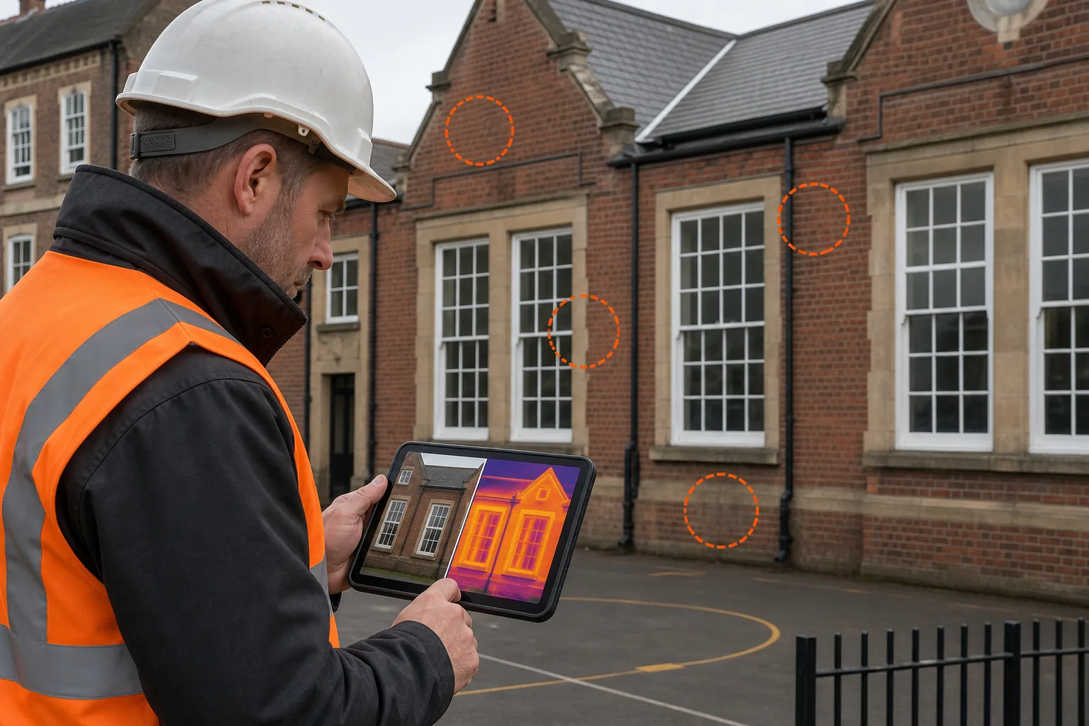 Thermal image interpretation for building envelope defects and heat loss verification.