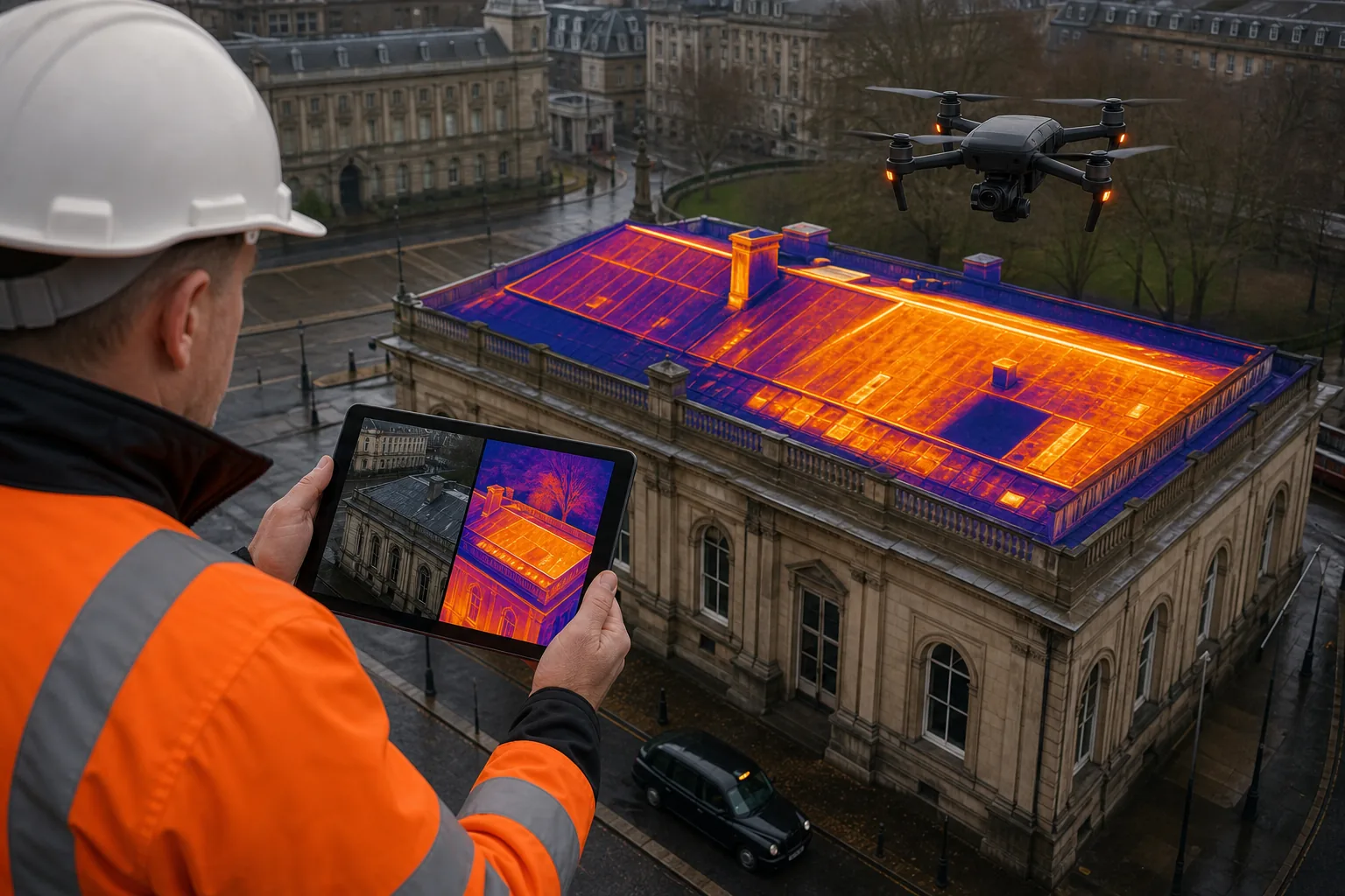 drone thermal imaging survey for building fabric heat loss analysis